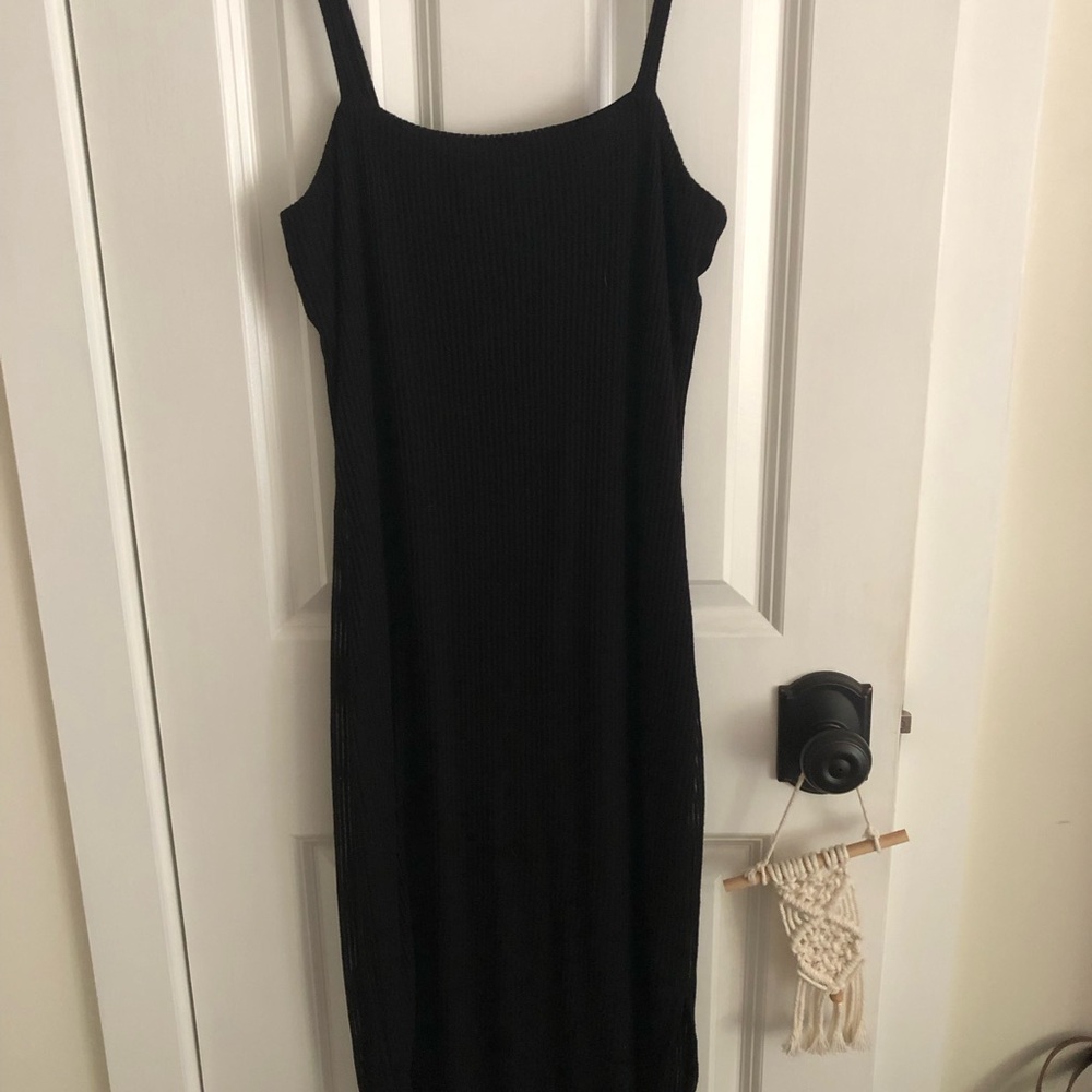 Express Black Ribbed Midi Dress